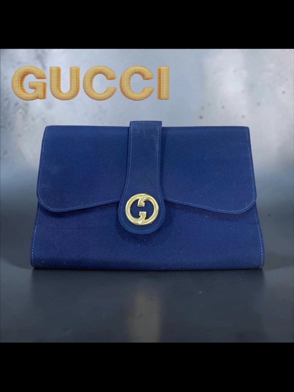 Gucci Royal Blue Leather Clutch with Gold GG Accent